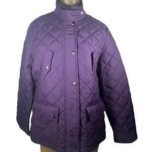 Ralph Lauren Dark Purple Diamond Quilted Corduroy Collar Trim Barn Jacket Sz Lg